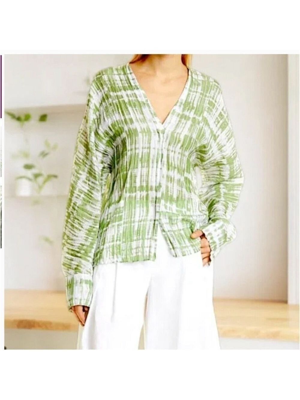Vince tie-dye long-sleeve 100% silk blouse Size M